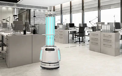 Presencia de microorganismos, virus y bacterias en las oficinas e industrias son desinfectadas por Robot autónomo de Luz UV-C