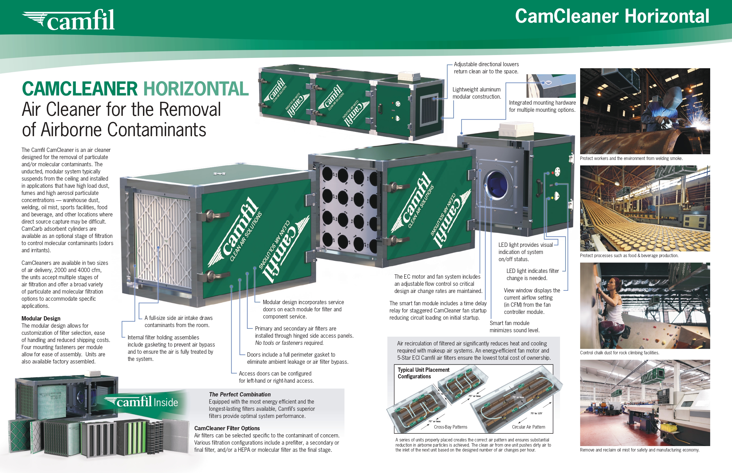 Brochure-CamCleanerII-Horizontal-Brochure_page-0002 Imagen del purificador industrial Camfil horizontal de 2 módulos de filtración separado