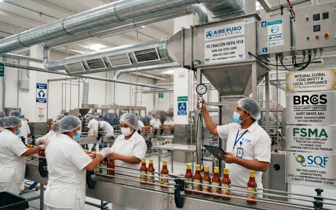 Filtración de aire en la industria alimentaria en México: cumplimiento local bajo NOM y estándares BRCGS, FSMA y SQF